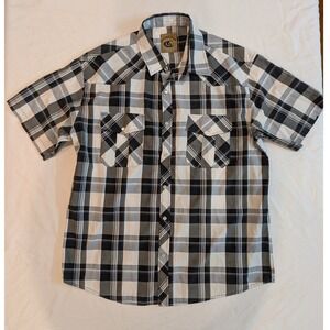 Coevals Club Mens XL‎ Black White Plaid Western Pearl Snap Short Sleeve Shirt